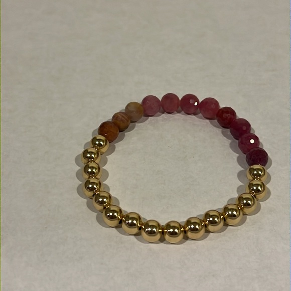 Natural Ruby and 14k Gold Filled Gemstone Halfsie Handmade Stretch Bracelet - Picture 11 of 12